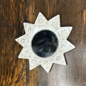 Small Celestial Sun Decorative Wall Mirror - Pearlescent White Rustic Star Moon
